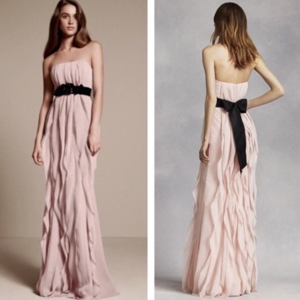 Vera Wang Pink Strapless Ruffled Gown